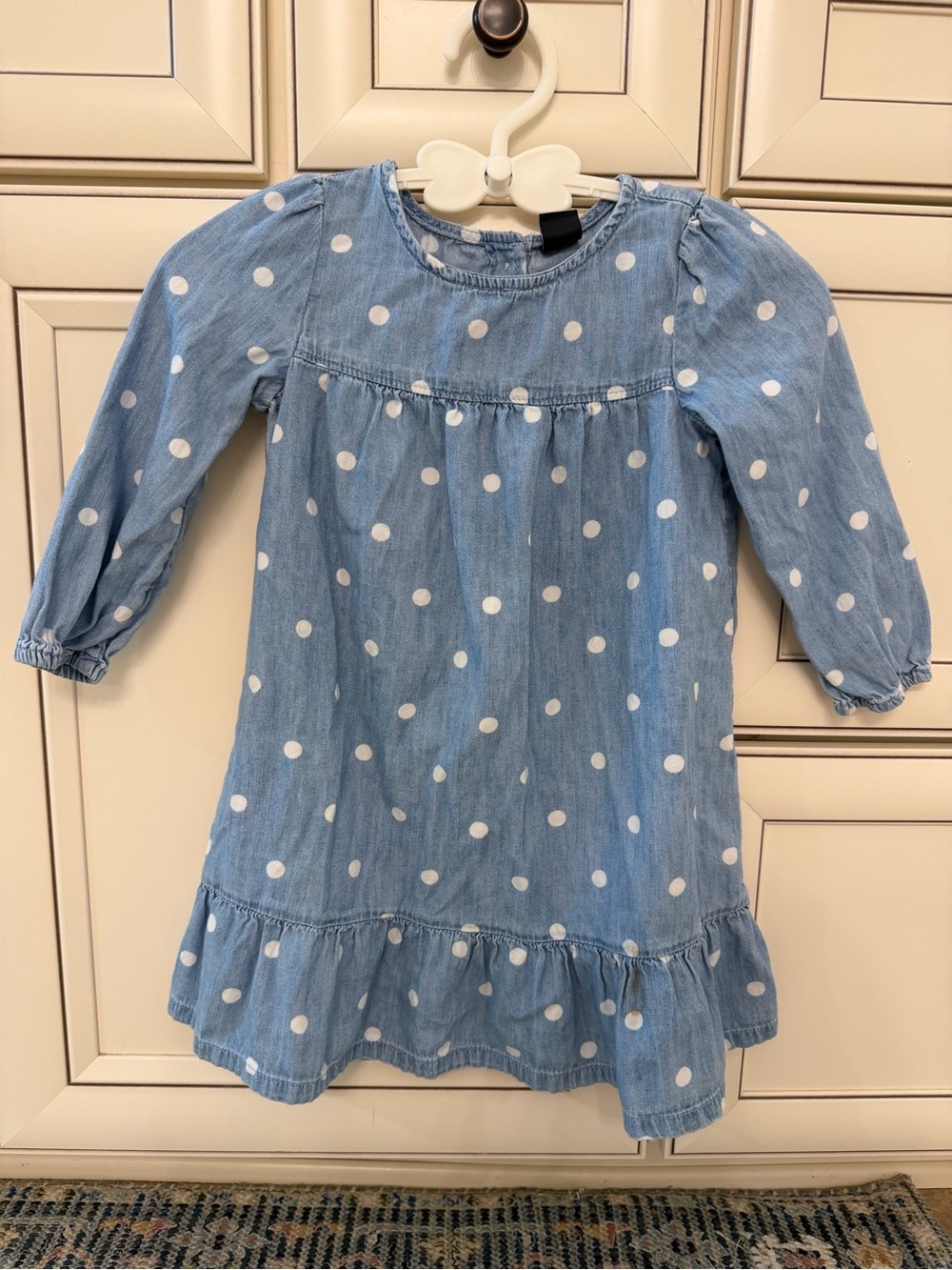 GAP Denim Polka Dot Long Sleeve Chambray Dress Girls 4